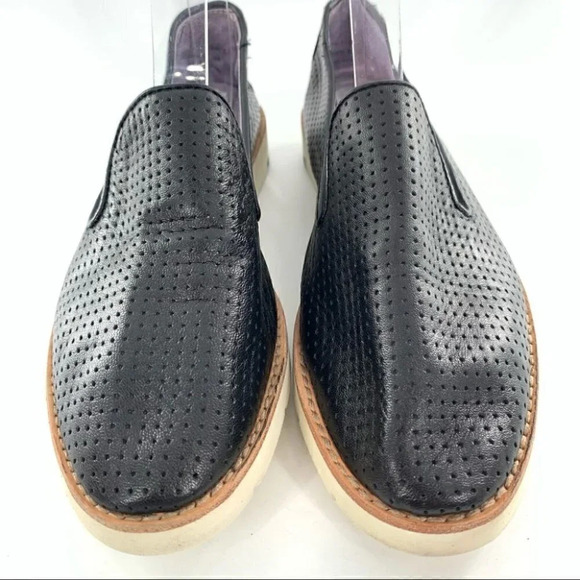 Johnston and Murphy flats sz 6 black laser cut leather flatform loafers academia - Picture 3 of 12